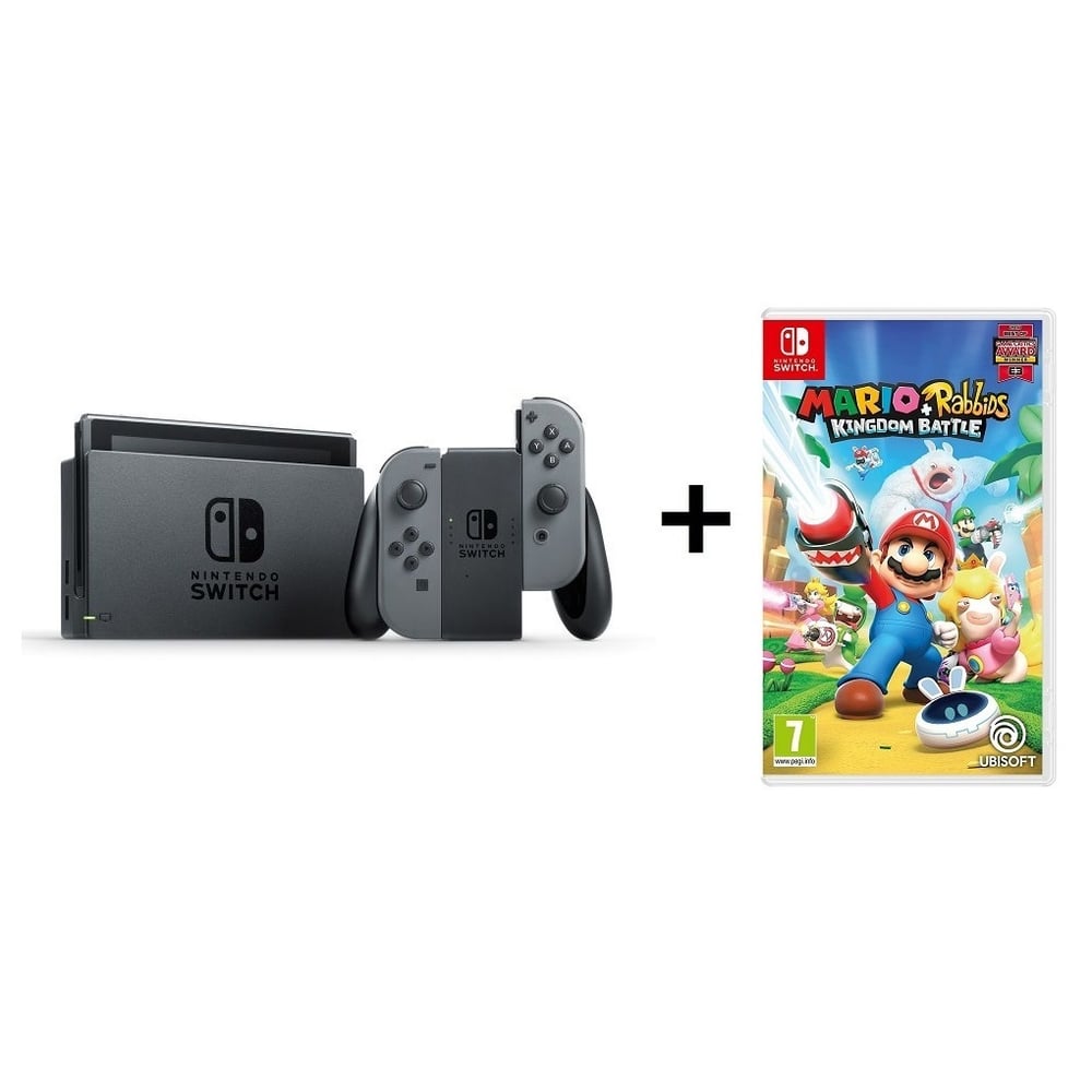 Nintendo Switch 32GB Grey Middle East Version + Mario + Rabbids Kingdom Battle Pack