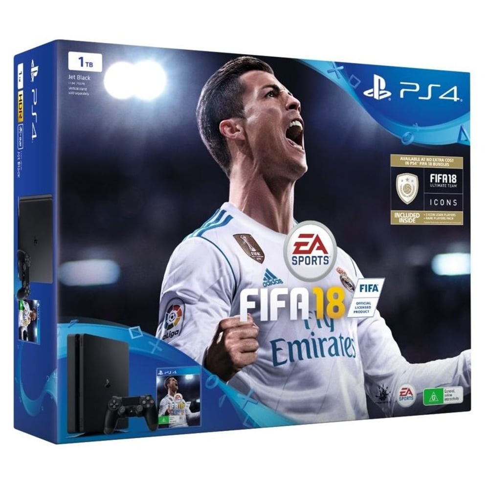 Sony PlayStation 4 Console 1TB Black - Middle East Version + DualShock 4 Controller + FIFA18 Game