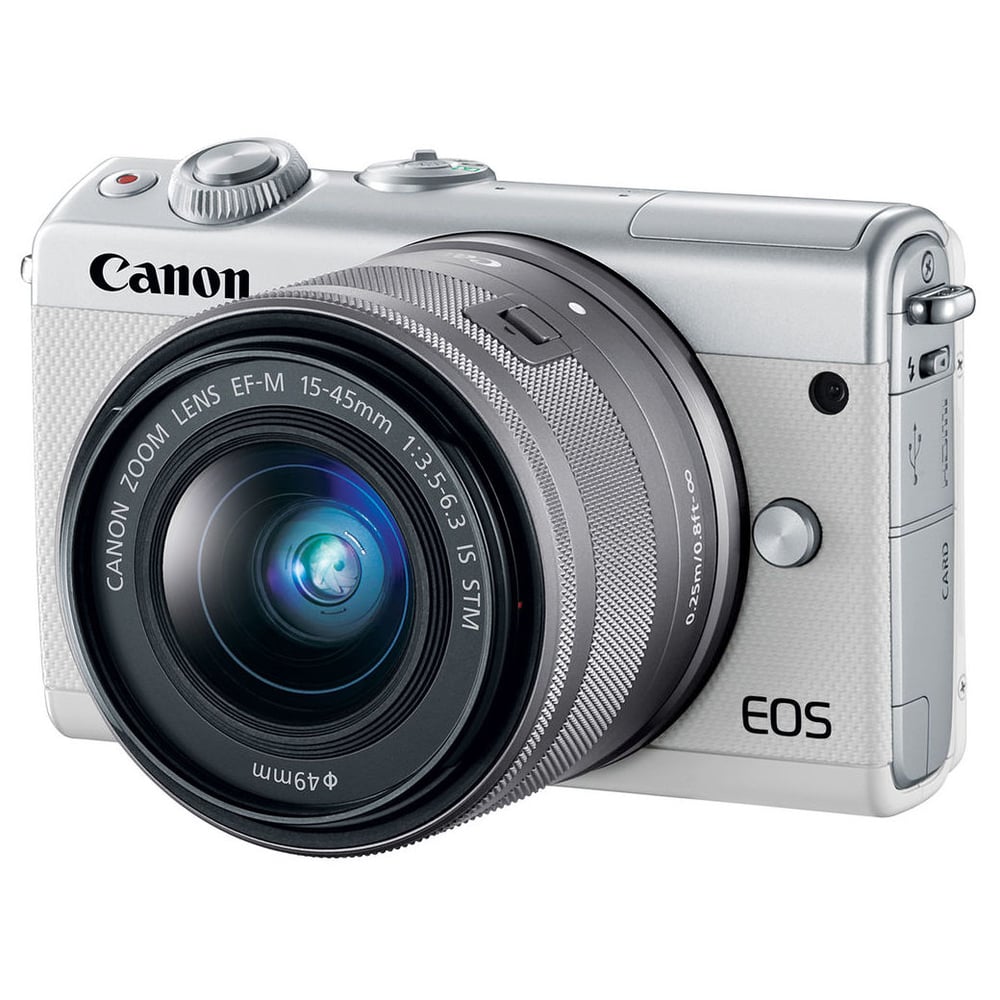 هيكل كاميرا كانون رقمية طراز EOS M100 بدون مرآة أسود مع عدسة EF-M مقاس 15-45 مم ومثبت صورIS وتقنية STM.
