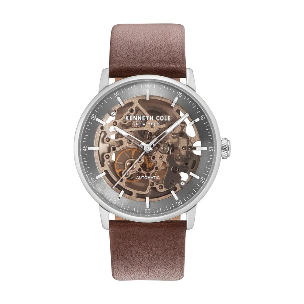 Kenneth Cole Automatic Watch For Men with Brown Dark Genuine Leather Strap