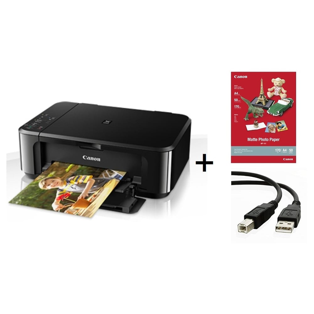 Canon Pixma Wireless Multifunction Printer MG3640 + MP101 Paper A4 50 Sheet + USB Cable 1.5m