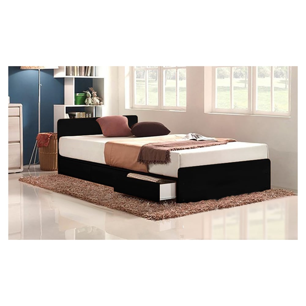 Three-Drawer Storage Single Bed With Mattress Black