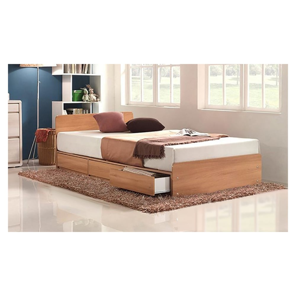 Three-Drawer Storage Queen Bed With Mattress Beige