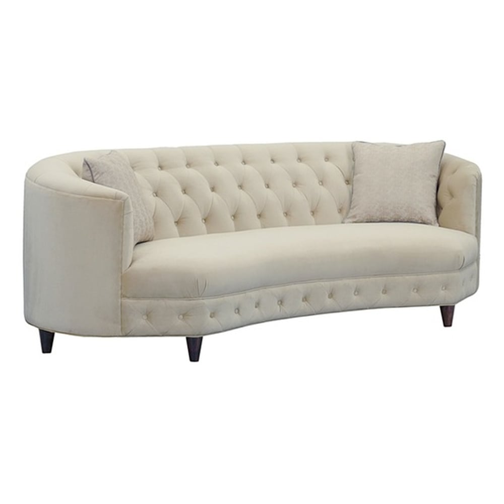 Kidney-Shaped Club Sofa with 2 Accent Pillows in Beige Color