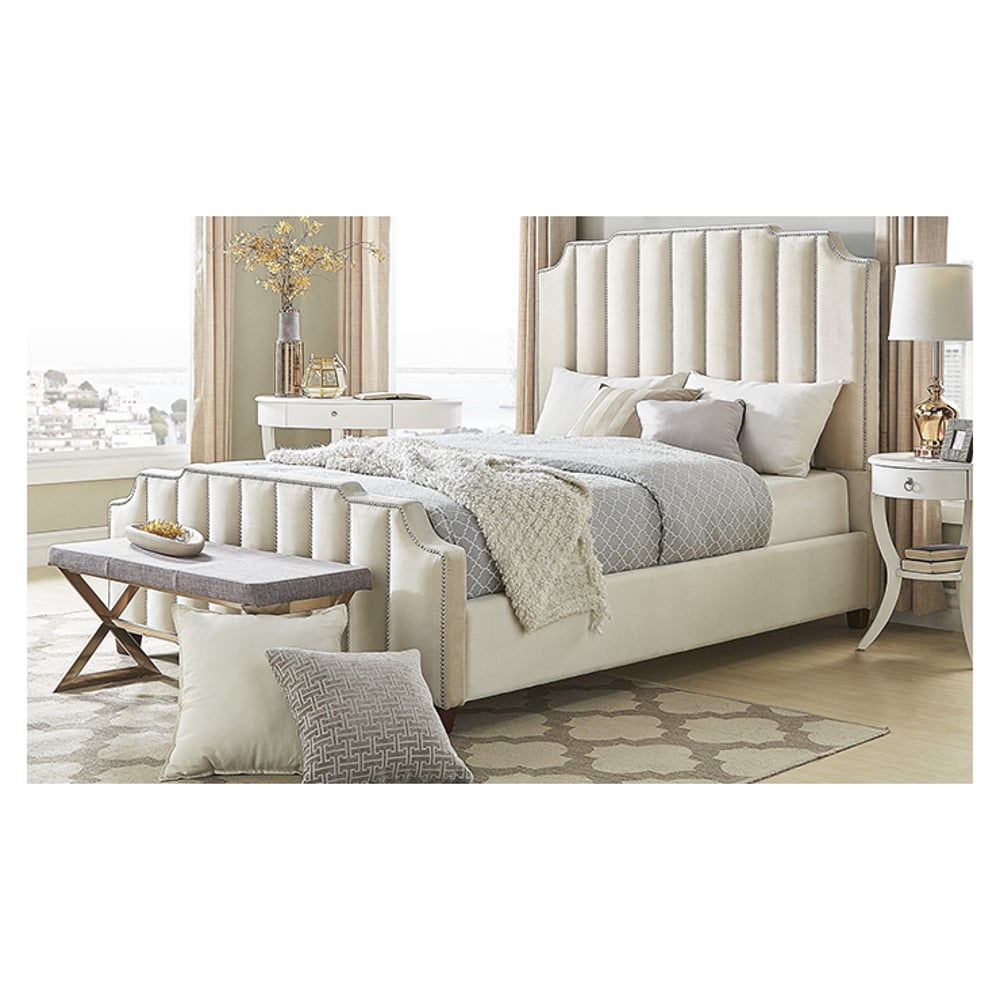 Chareau Velvet Upholstered Nailhead King Bed without Mattress Beige