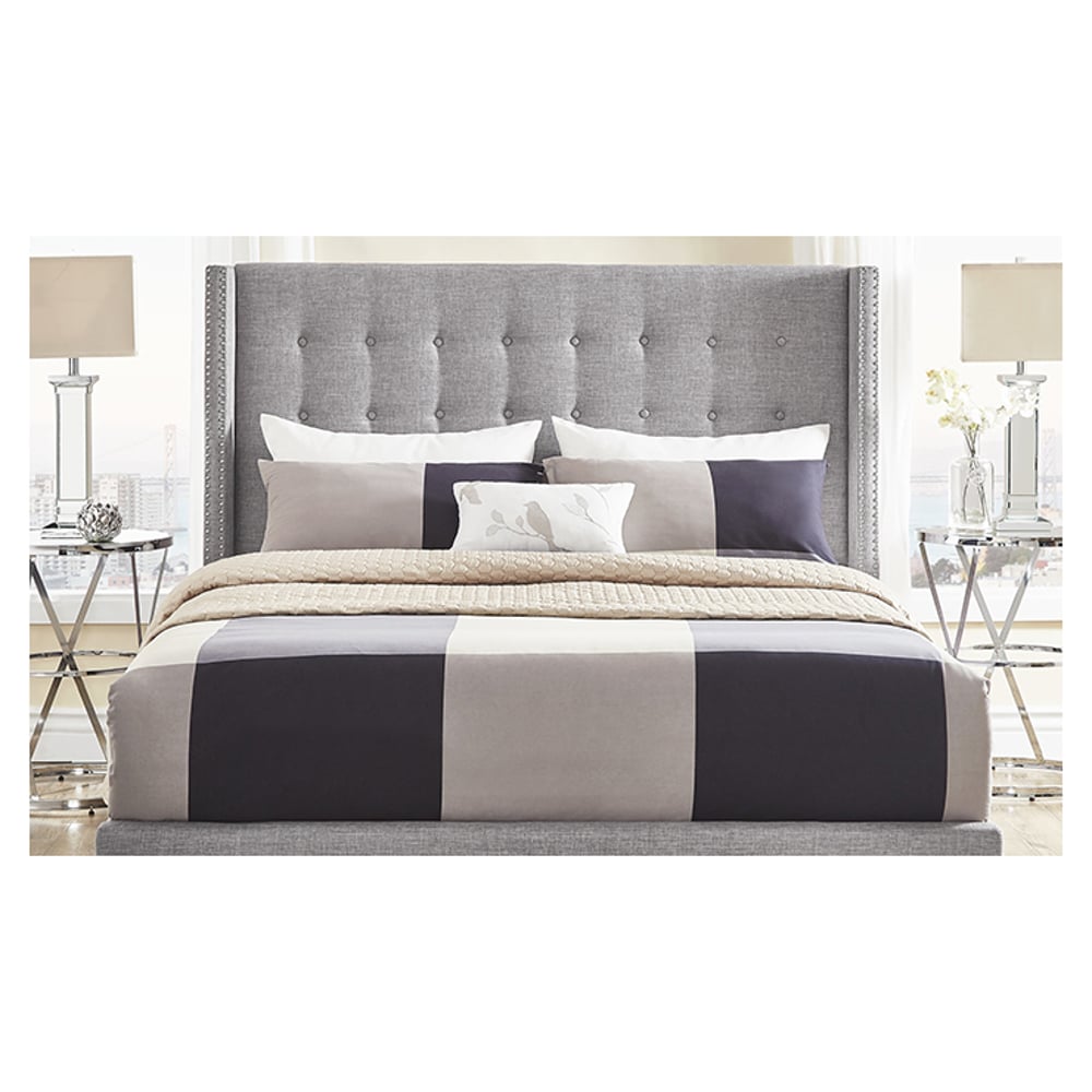 Melina Tufted Linen Wingback Super King Bed with Mattress Grey