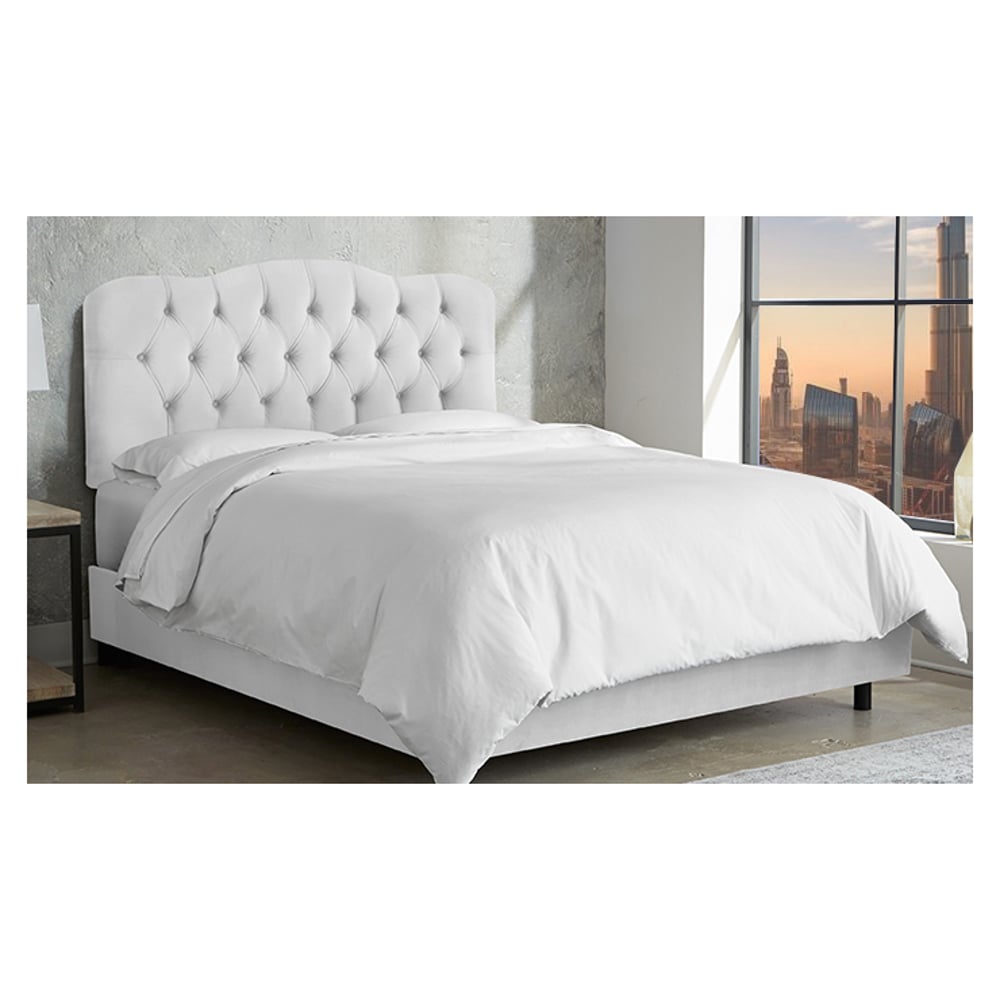 Tufted Bed Velvet White Queen Bed without Mattress White