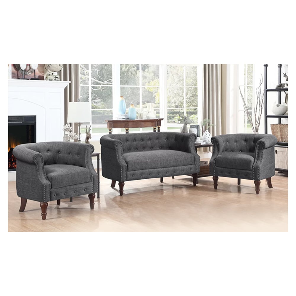 Edmeston Chesterfield Loveseat 4-Seater ( Love Seat + 2 single seater ) in Grey Color