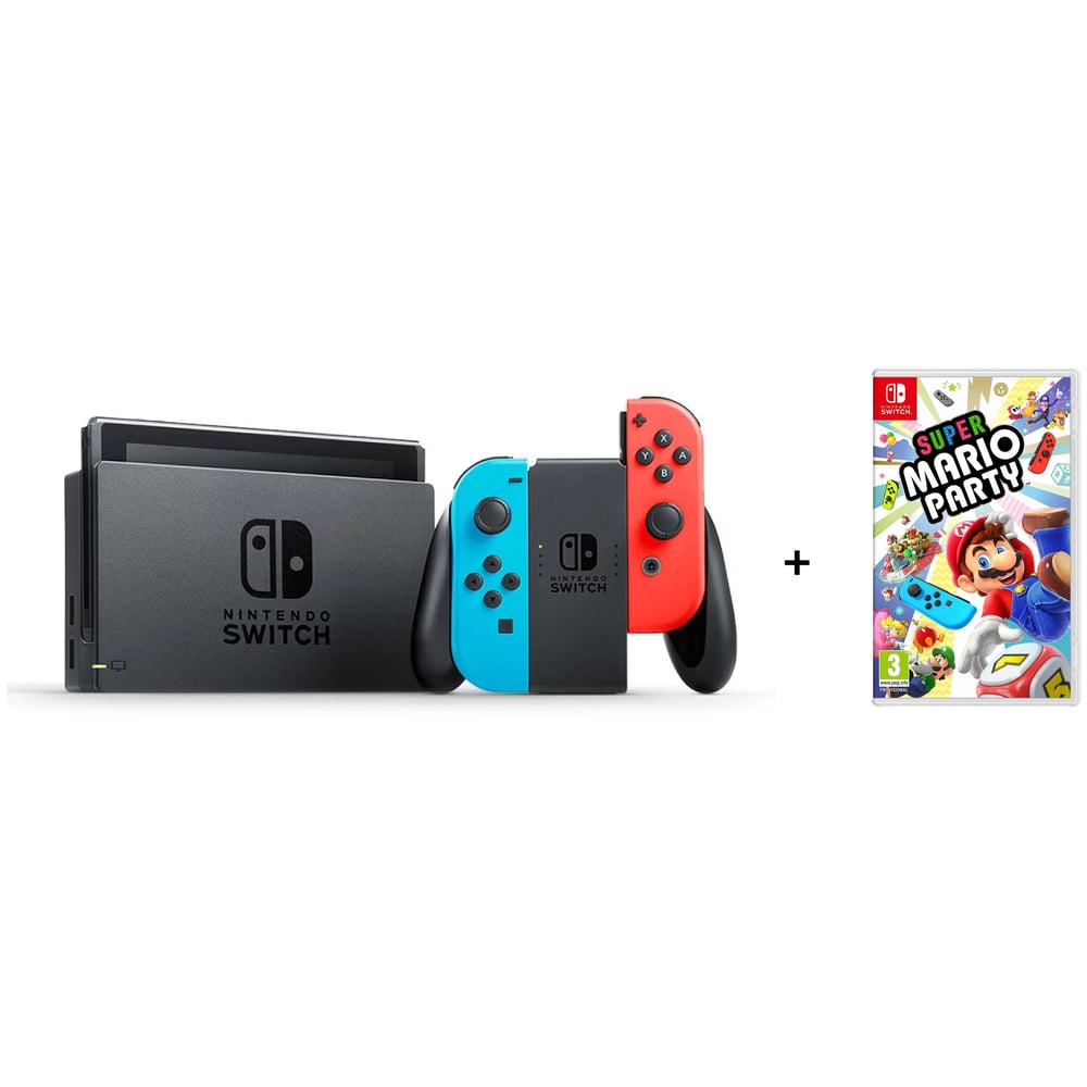 Nintendo Switch 32GB Neon Blue/Red Middle East Version + Super Mario Party Game + 2 Accessories