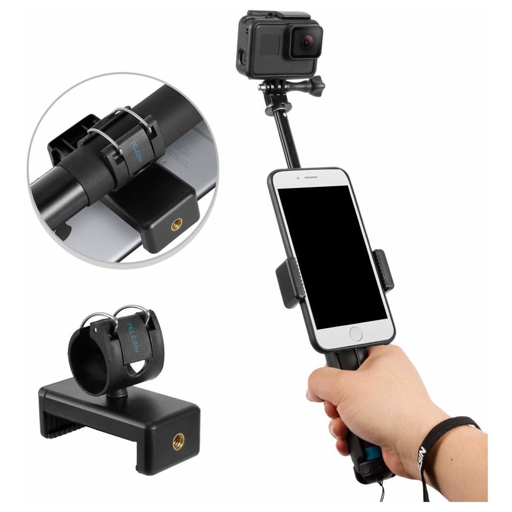 Telesin Selfie Aluminum Monopod + Tripod + mobile mount (Extends to 90cm)