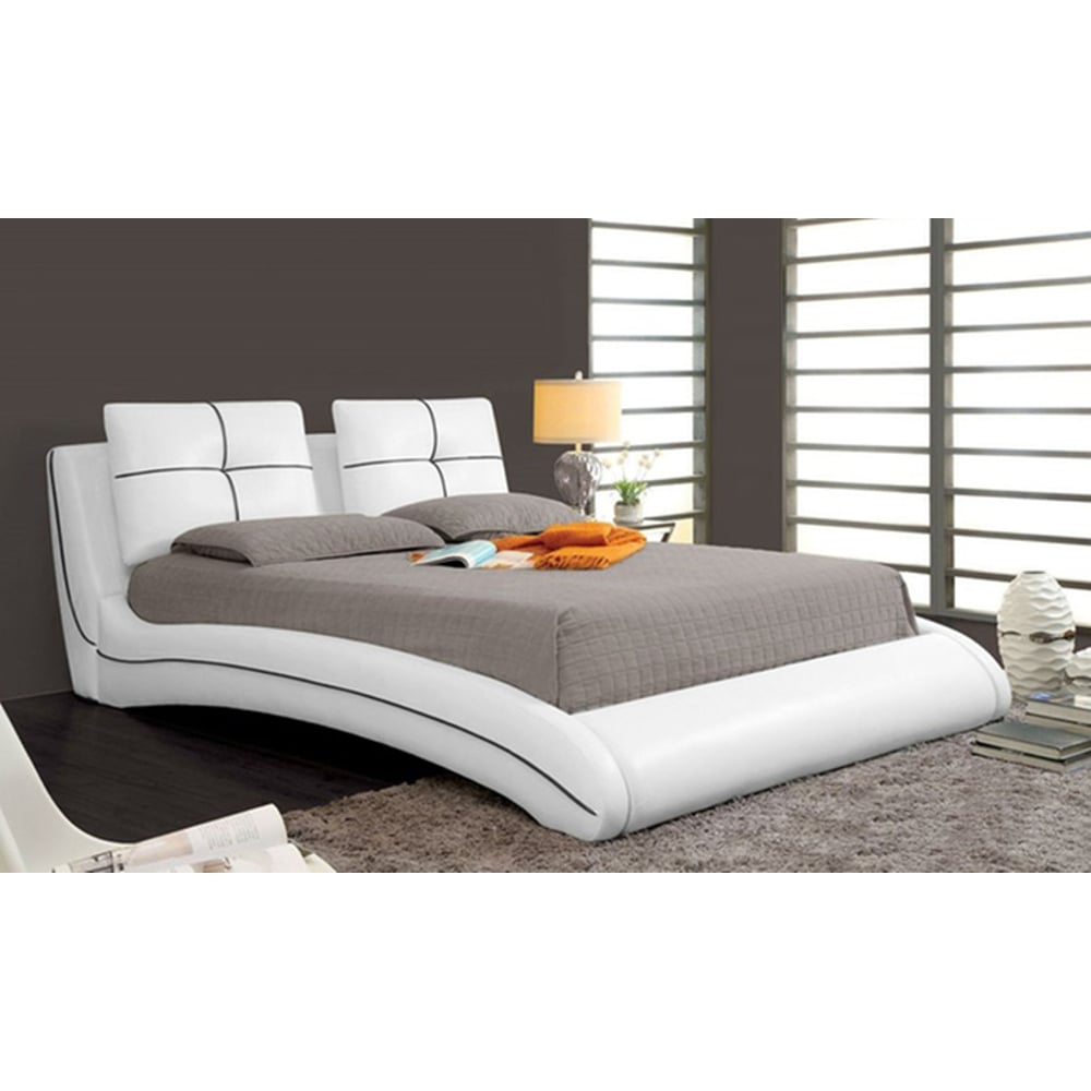 Upholstered Curved Bed Frame Queen without Mattress White