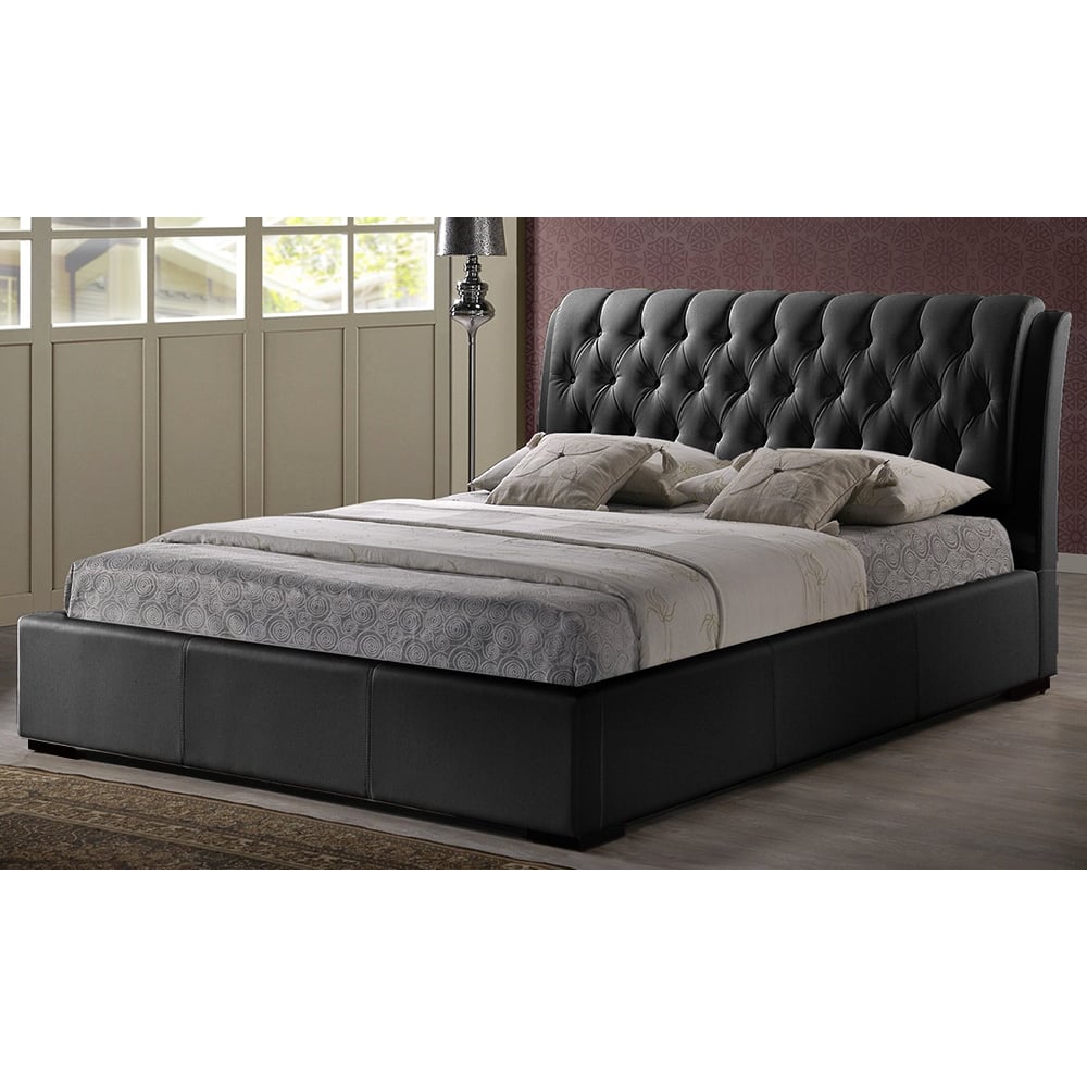 Leatherette Tufted Bed with Half-Medical Mattress Queen without Mattress Black