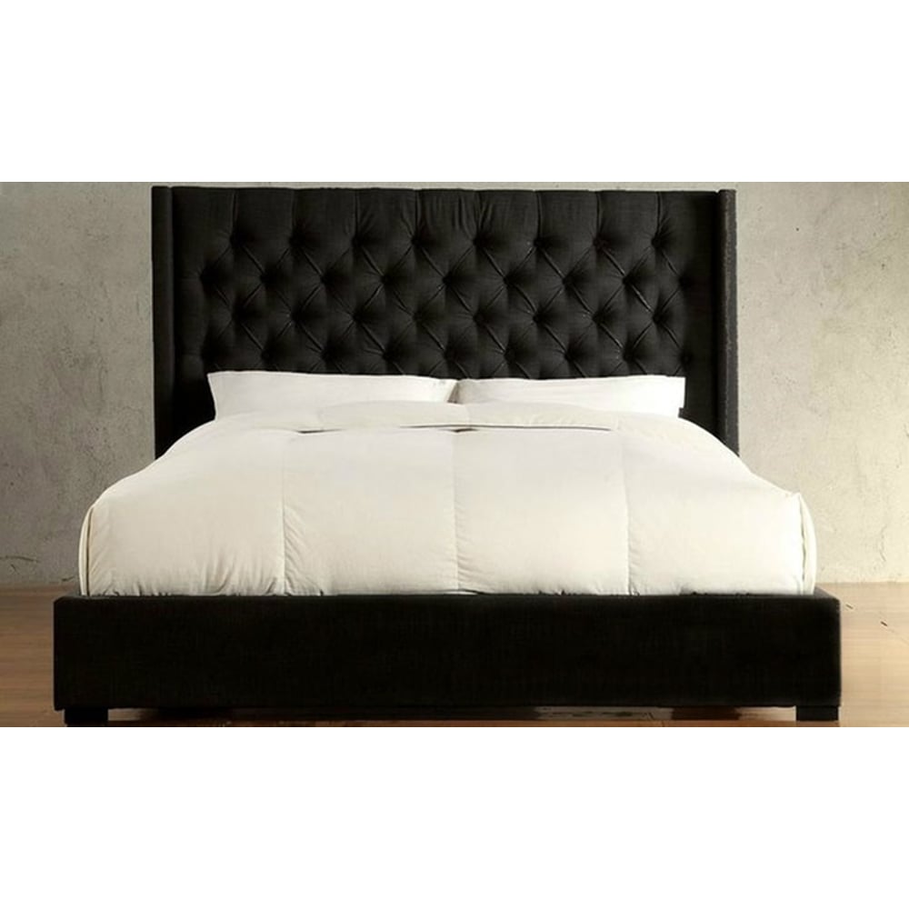 Skyline Upholstered Wingback Tufted Bed Frame King with Mattress Black