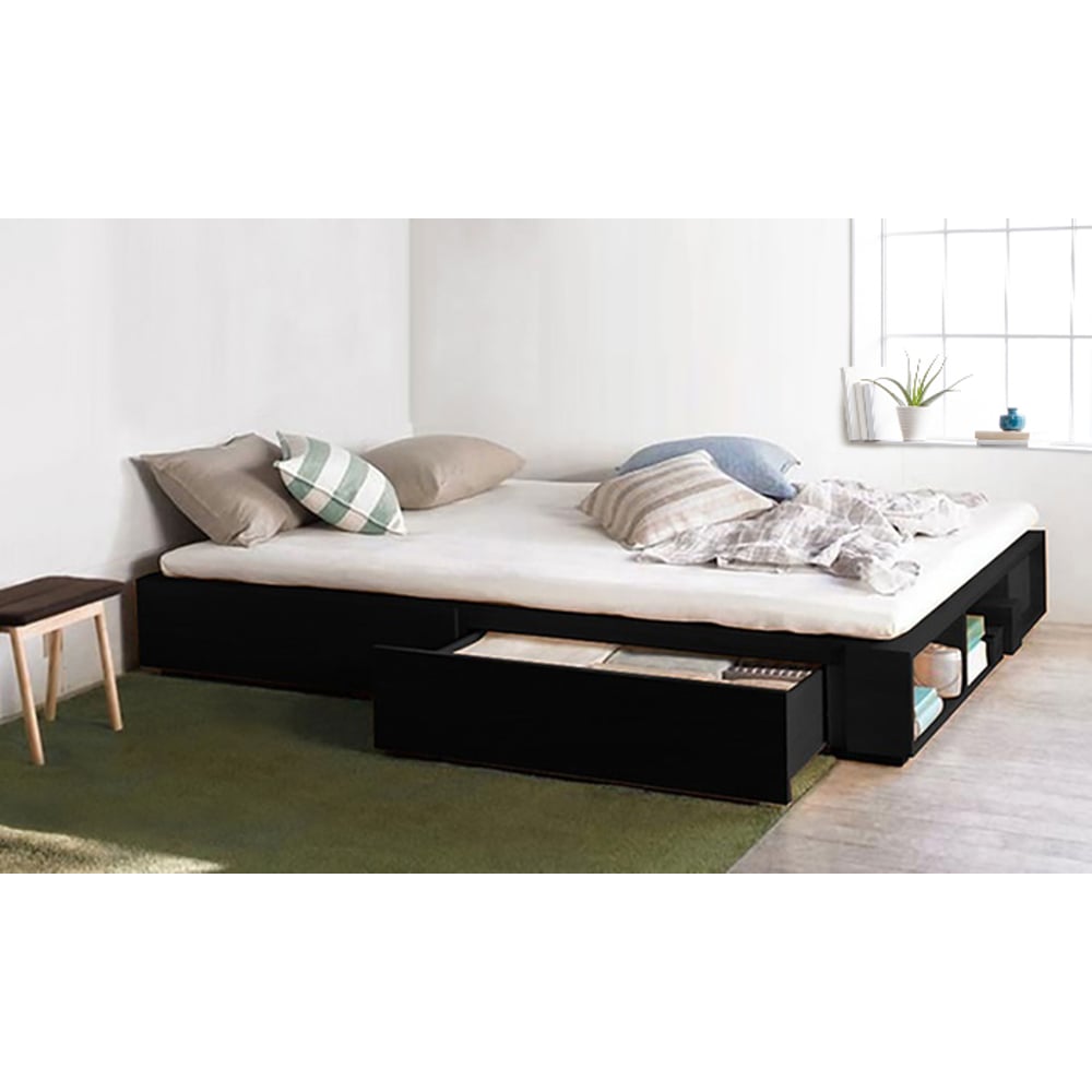 Solid MDF Wood Storage Bed King without Mattress Black