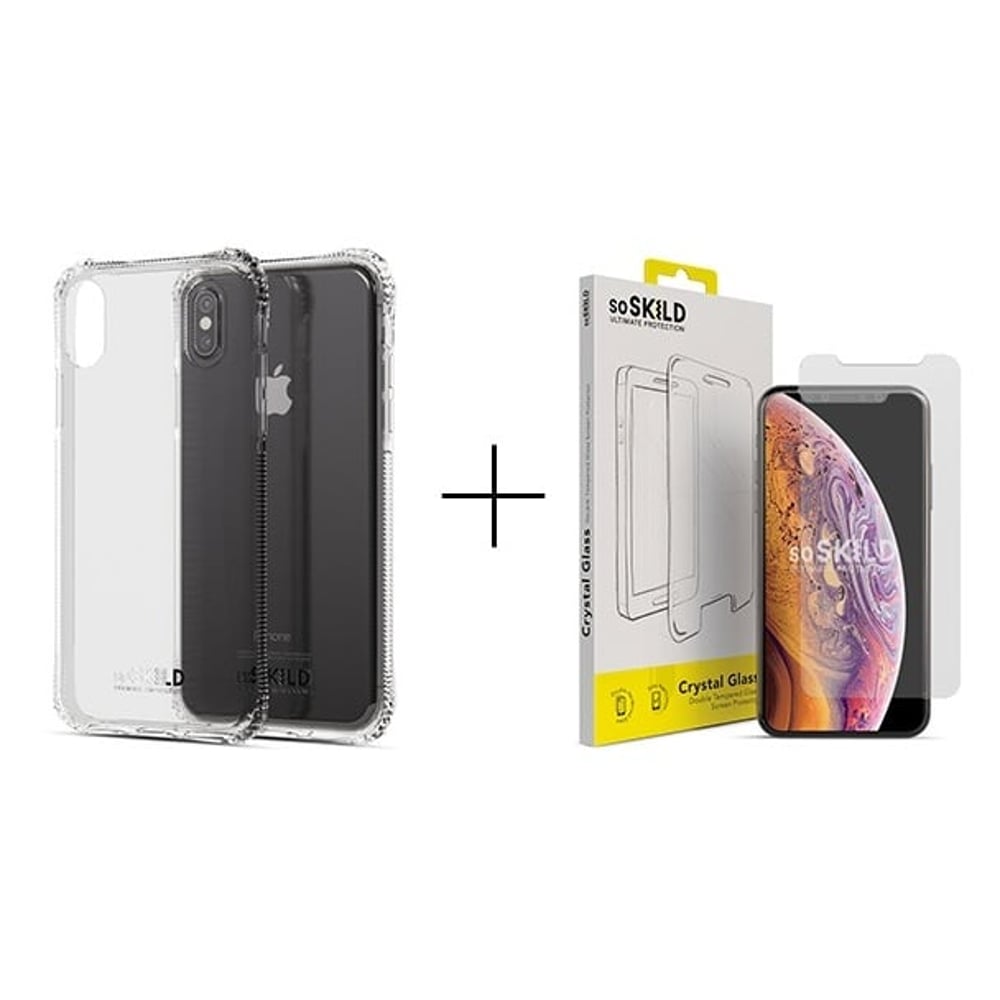 Soskild Defend Heavy Impact Case Transparent & Tempered Glass For iPhone XR