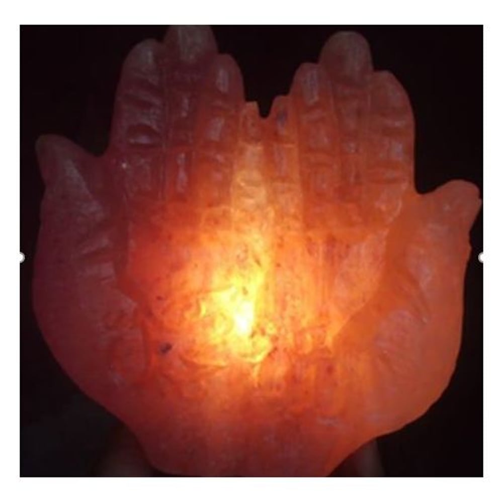 Himalyan Salt Crystal Hand Shape Lamp With Wire and LED Bulb