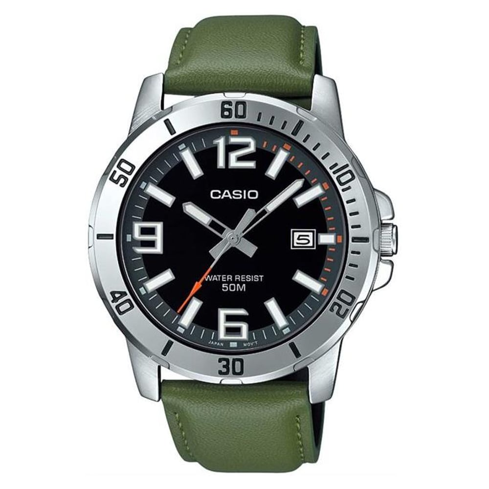 Casio Standard Green Leather Analog Men Watch MTP-VD01L-3BVUDF