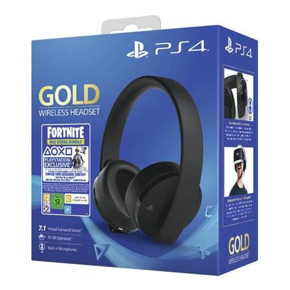 PS4 Wireless Stereo Gold Headset Black + Fortnite Voucher