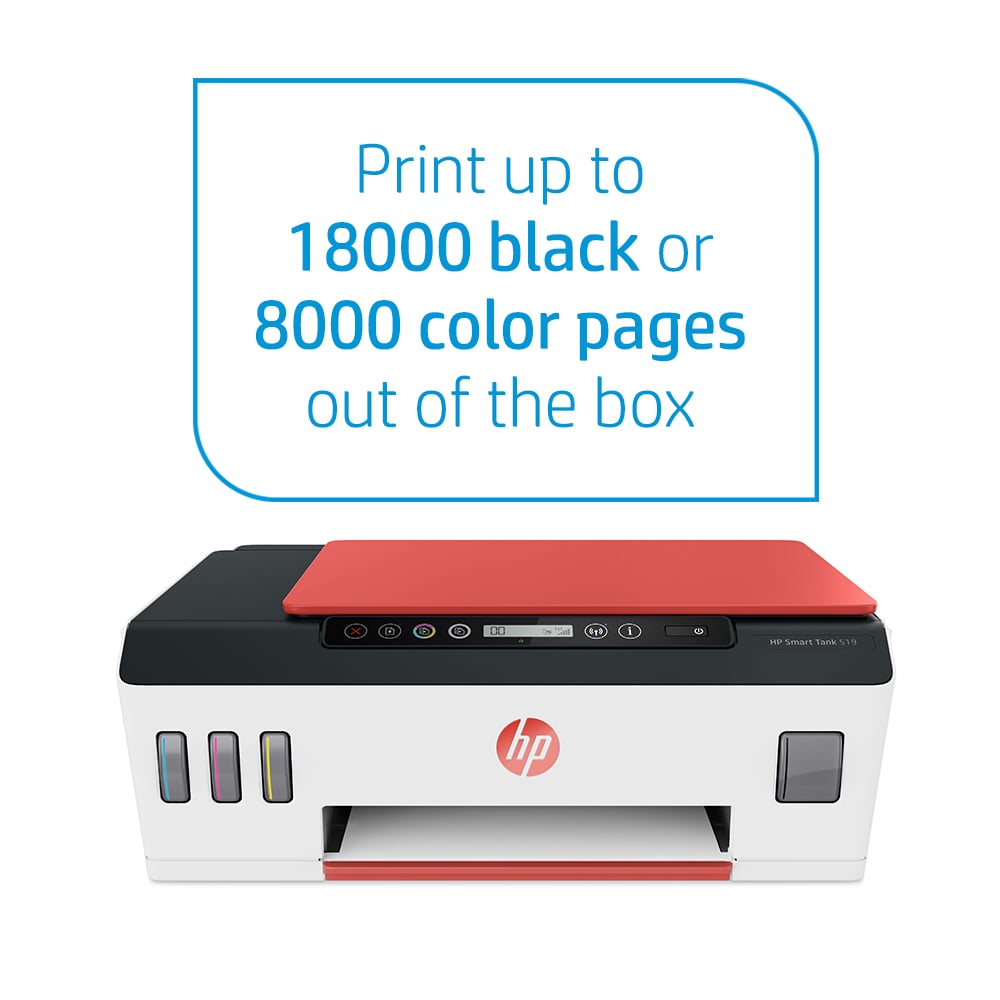 HP Smart Tank 519 Wireless All-in-One, Print, Scan, Copy, All In One Printer, Print up to 18000 black or 8000 color pages - Black - Cyan [3YW73A]