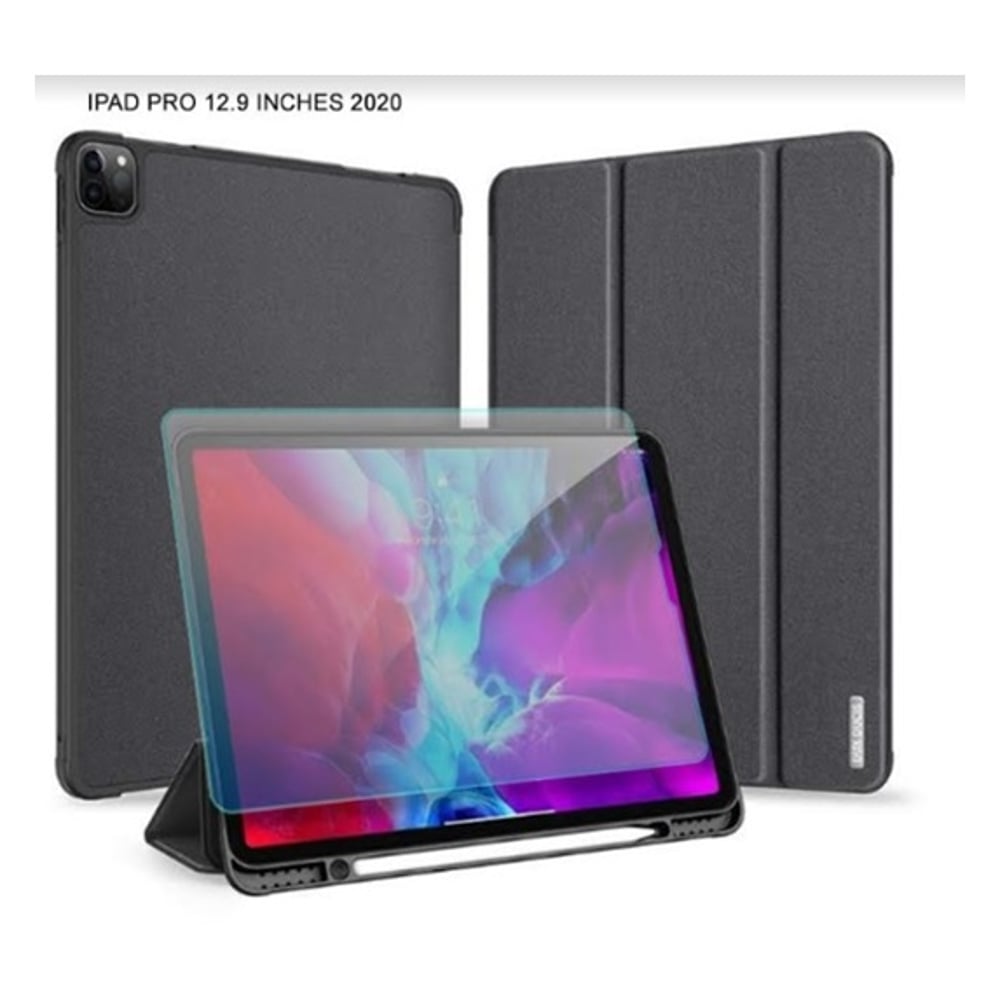 Max & Max MXIP12B TriFold Smart Folio Case With Pencil Holder& Tempered Glass For iPad Pro 12.9