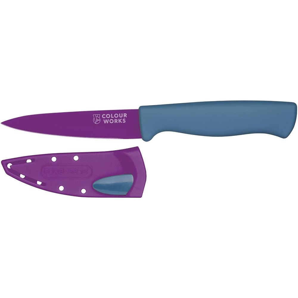 COLOURWORKS Selbstschärfendes Schälmesser Mit Edgekeeper | Pflaumenfarbe | 9,5 Cm Edelstahlklinge