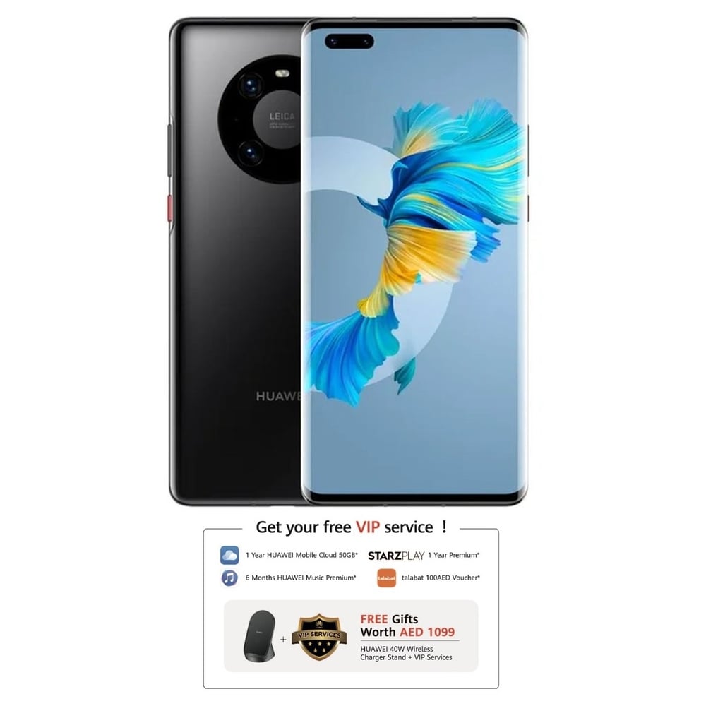 Huawei Mate 40 Pro 5G 256GB Black Dual Sim Smartphone Pre-order + FREE Gifts worth AED 1099 (Huawei 40W Wireless Charger Stand + VIP Services)