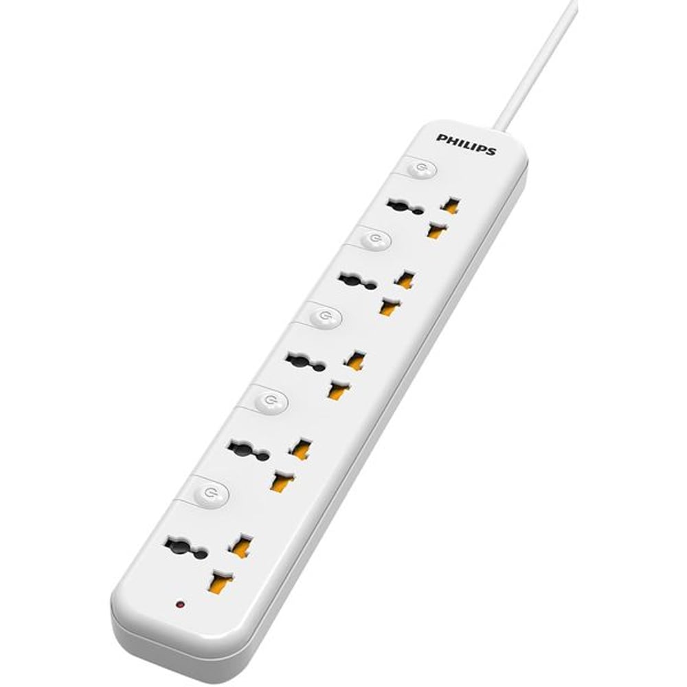 Philips SPN2952WA56 5 Way Switch 2 Meter UK Plug Extension Socket White