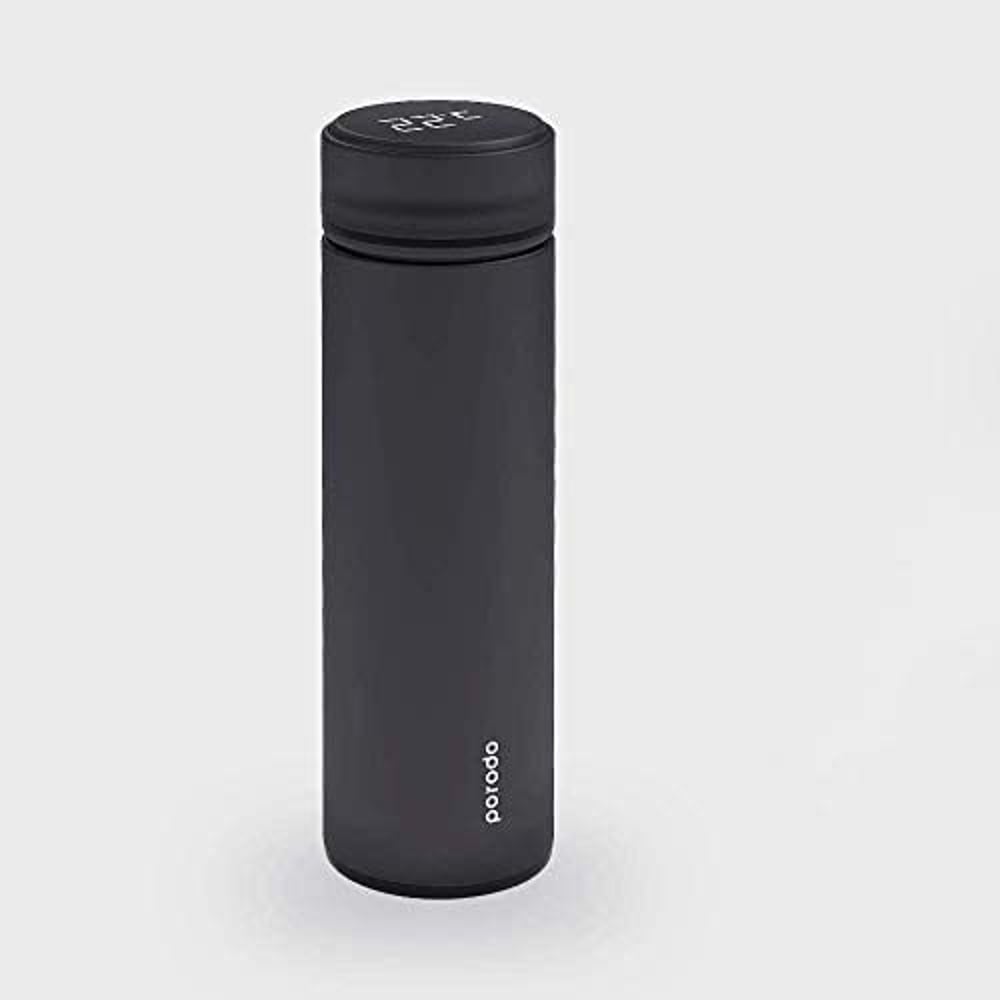 Porodo Smart Water Bottle Cup With Temperature Indicator, Up to 12 Hours of Thermal Insulation, Sports Drink Flasks, 500ml, Touch Sensitive Display, Non-Slip Base, 17 Oz (Black)