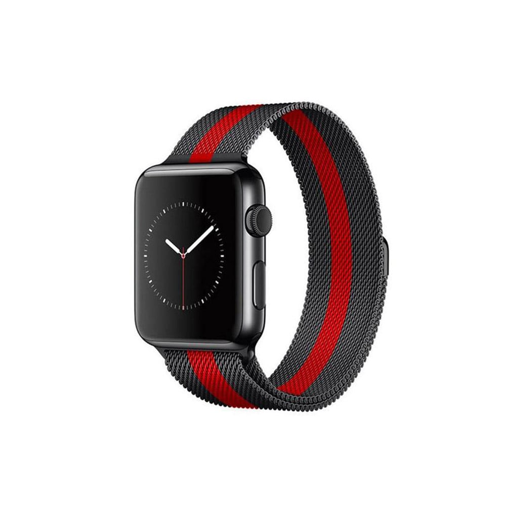 Apple Watch Series 6/SE/5/4/3/2/1  باند استبدال ميلانو  42/44  مم  -  أسود / أحمر