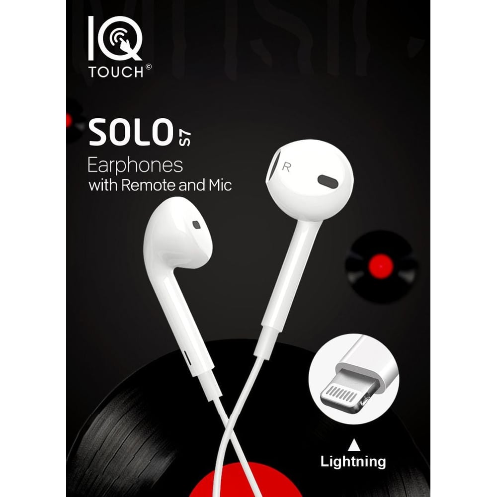 IQ Touch Wired Stereo Earphone With Lightning Connector White - Solo-S7