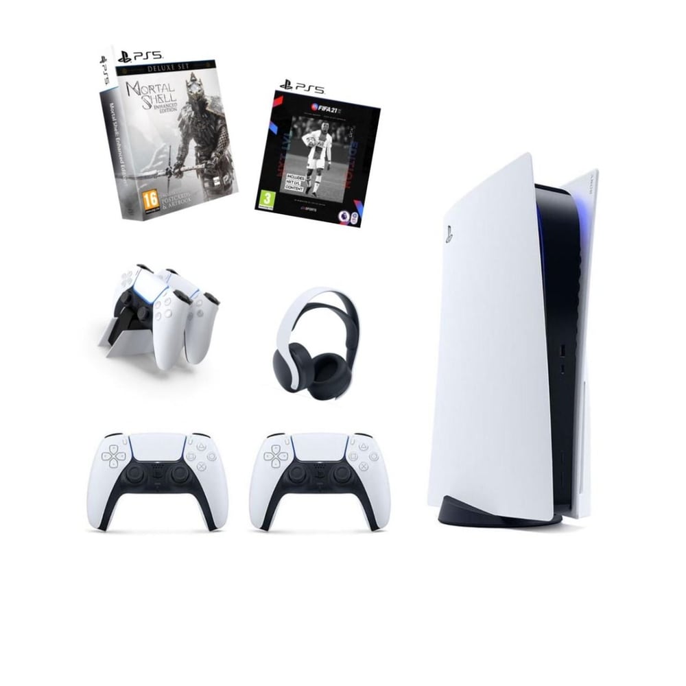 Sony PlayStation 5 (CD Version) Console White + Sony Dualsense Controller + Sony Hd Camera + Sony Charging Station For Dualsense Controllers + Fifa 21 Game+ Mortal Shell Enhanced Edition Games
