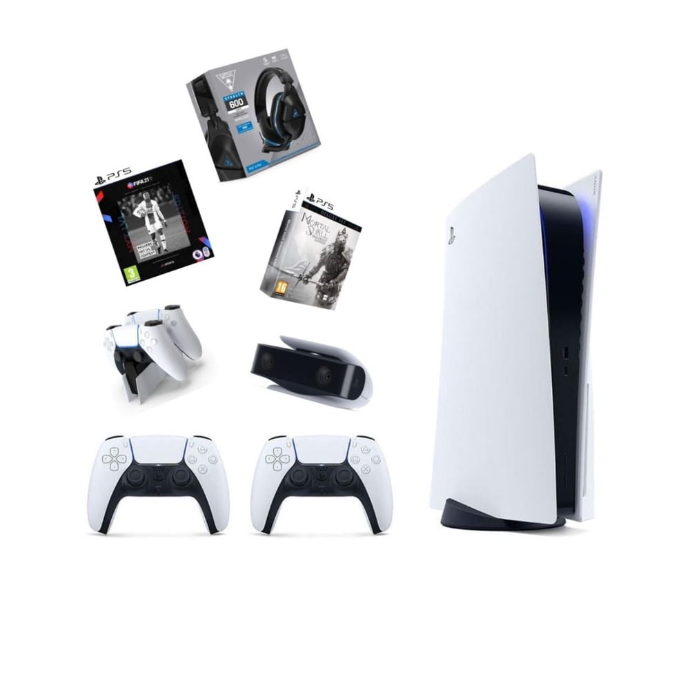 Sony PlayStation 5 (CD Version) Console White + Sony Dualsense Controller + Sony Hd Camera + Sony Charging Station For Dualsense Controllers + Fifa 21 Game+ Mortal Shell Enhanced Edition Games + Turtle Beach Stealth 600 Gen 2 Headset
