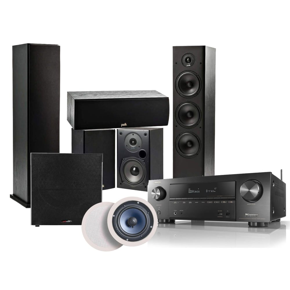 Polk Audio Fusion T- Series 5.1.2 Home Theatre Speaker Package With Polk Audio Rc60i In-ceiling Speaker + Denon Avr-x1600h Av Receiver
