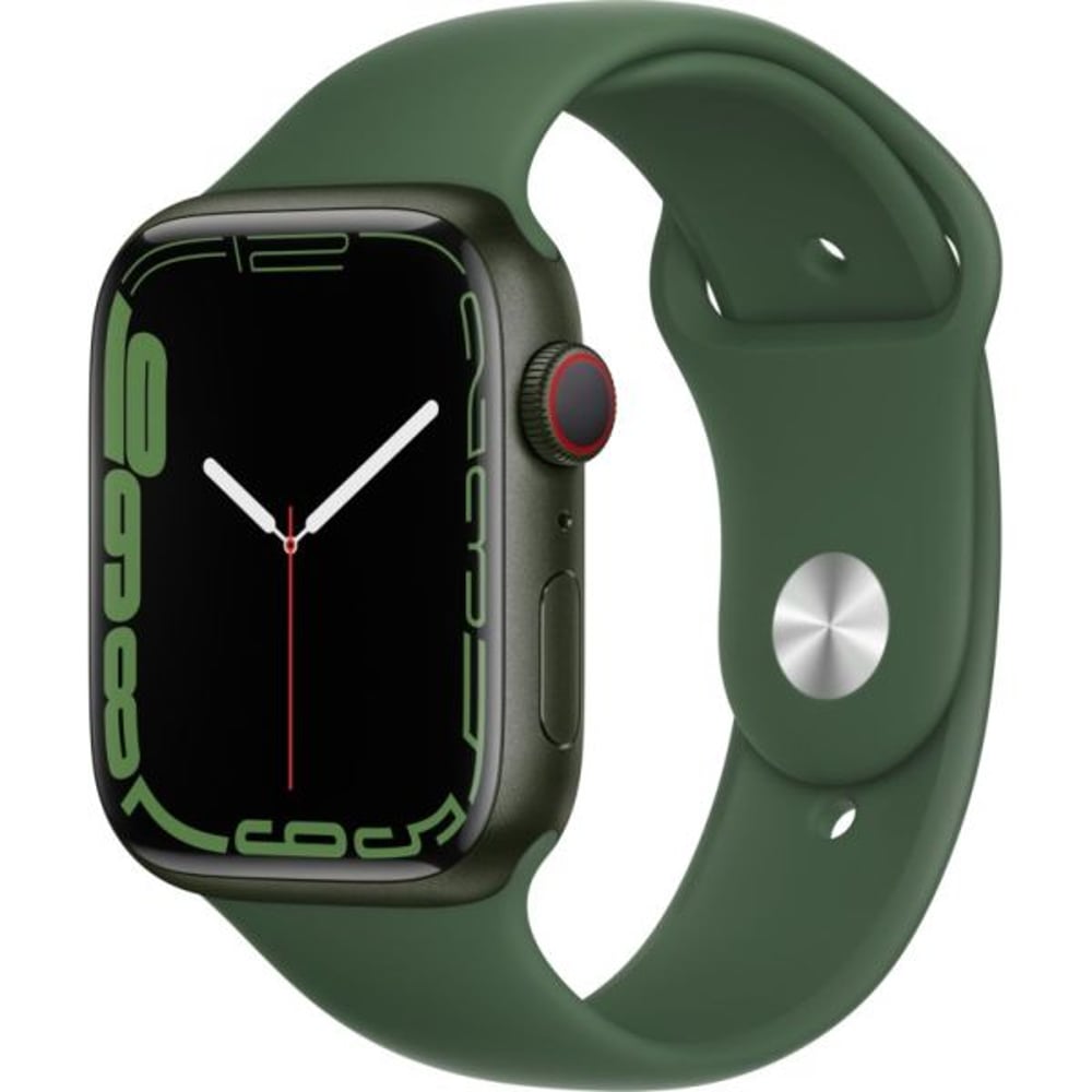 Apple Watch Series 7 GPS + Cellular ، هيكل من الألومنيوم باللون الأخضر مقاس 41 ملم مع سوار رياضي كلوفر - عادي - إصدار الشرق الأوسط
