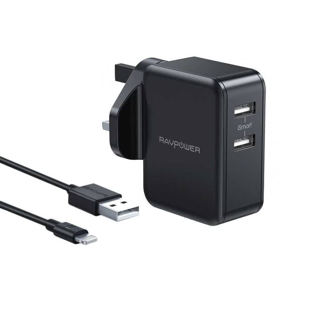 Ravpower 2-pack Wall Charger Combo 24w W/ 1m Cable Compatible For iPhone Lightning Devices Black