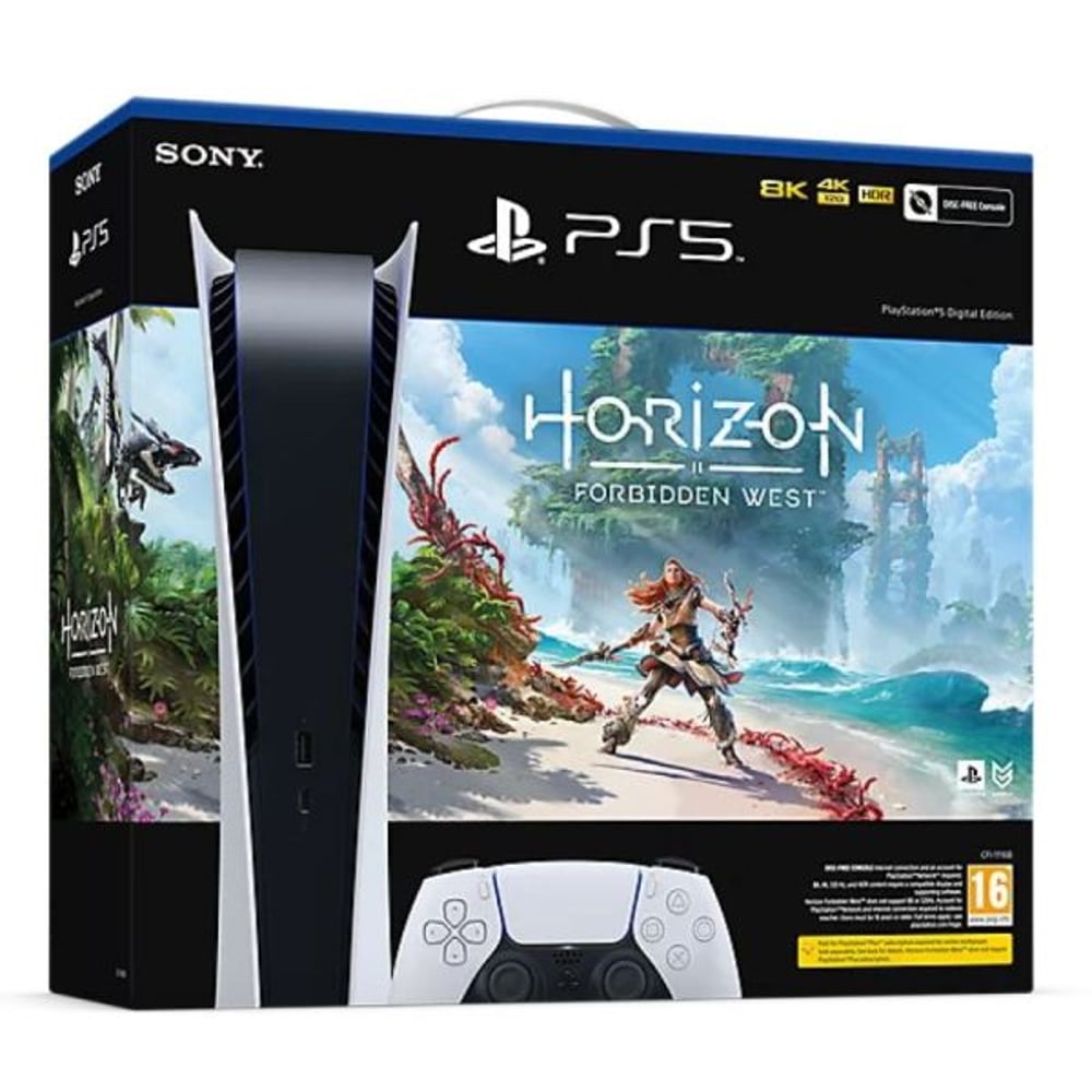 Sony PlayStation 5 Console (Digital Version) White - Middle East Version + Horizon Voucher Bundle