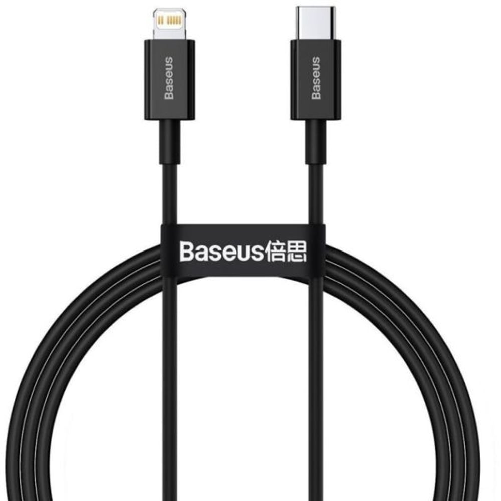باسيوس كابل بيانات شحن سريع من USB-C إلى لايتنينج Pd 20w سلسلة سوبيريور نوع C 1 متر أسود