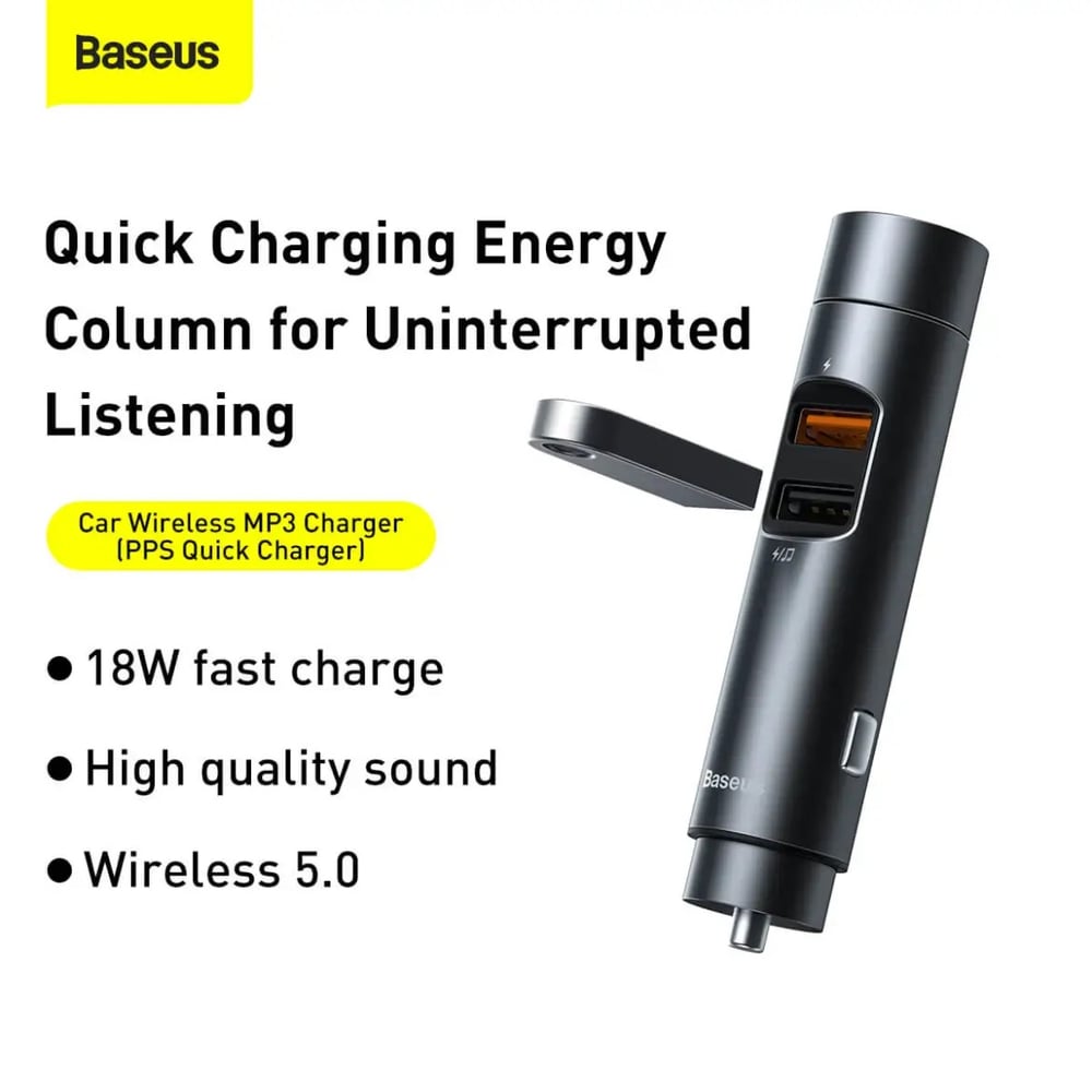 Baseus Bluetooth 5.0 Fm Transmiter Car Charger 2x Usb 3a 18 W Pps Quick Charger-English