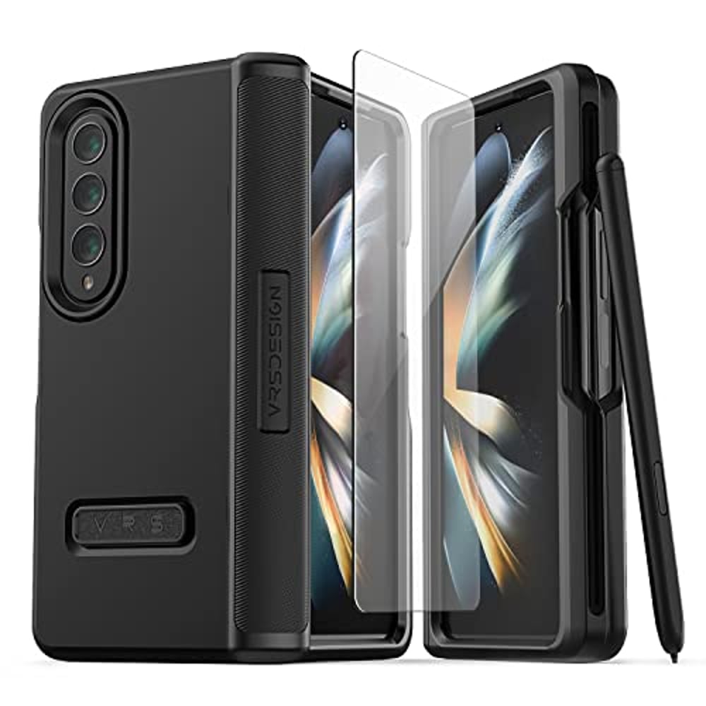 Vrs Design Terra Guard Modern Pro [hinge Protection] Designed For Samsung Galaxy Z Fold 4 Case Cover (2022) With Screen Protector And S-pen Holder - Matte Black (s Pen Not Included)