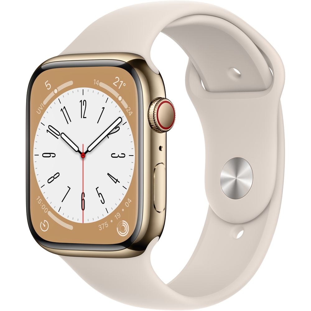 Apple Watch Series 8 GPS + Cellular 45mm Gold Stainless Steel Case with Starlight Sport Band - Regular – Middle East Version