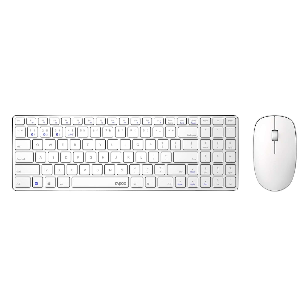 Rapoo 9300M keyboard and mouse set wireless Bluetooth keyboard and mouse set office keyboard mouse set ultra-thin keyboard wireless keyboard bluetooth keyboard (White)