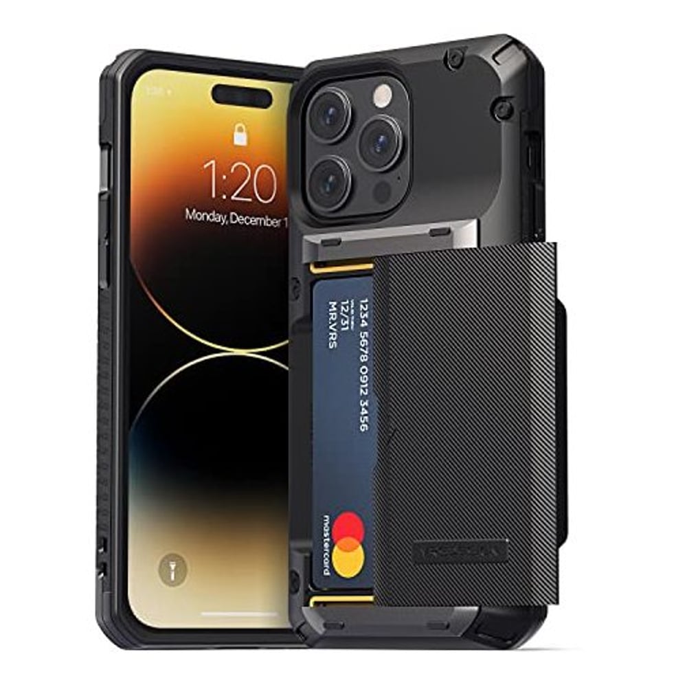 VRS Design Damda Glide Pro designed for iPhone 14 Pro MAX case cover wallet [Semi Automatic] slider Credit card holder Slot [3-4 cards] - Black Groove