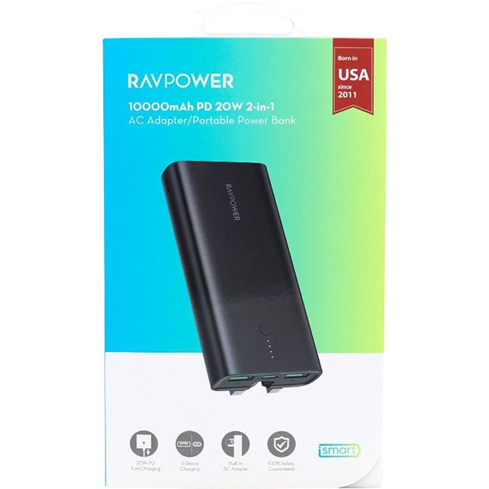 Ravpower 2-In-1 Power Bank & AC Adapter 10000mAh Black RP-PB243