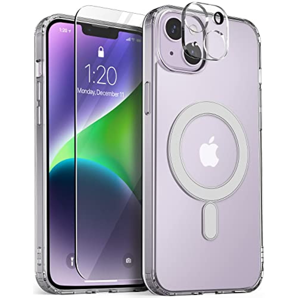 VRS Design Crystal Mixx Magnetic designed for iPhone 14 PLUS case cover compatible with MagSafe with Tempered Glass Screen Protector and Camera Lens Protector - Clear