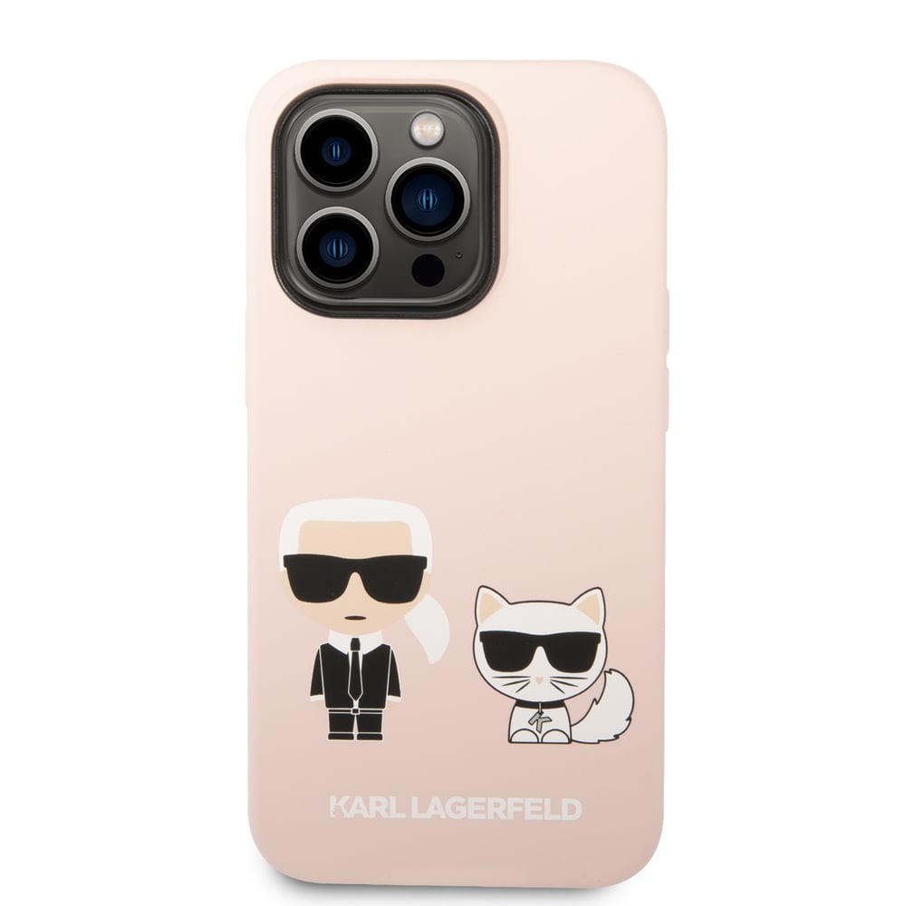 Karl Lagerfeld Liquid Silicone & Choupette Case for iPhone 14 Pro 6.1 Inches - Light Pink