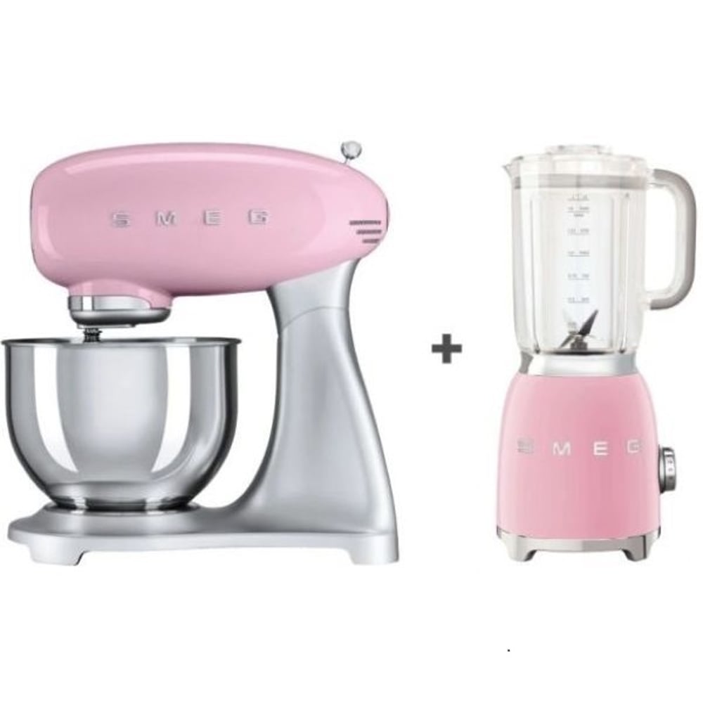 Smeg Blender Pink BLF01PKUK + Stand Mixer SMF02PKUK