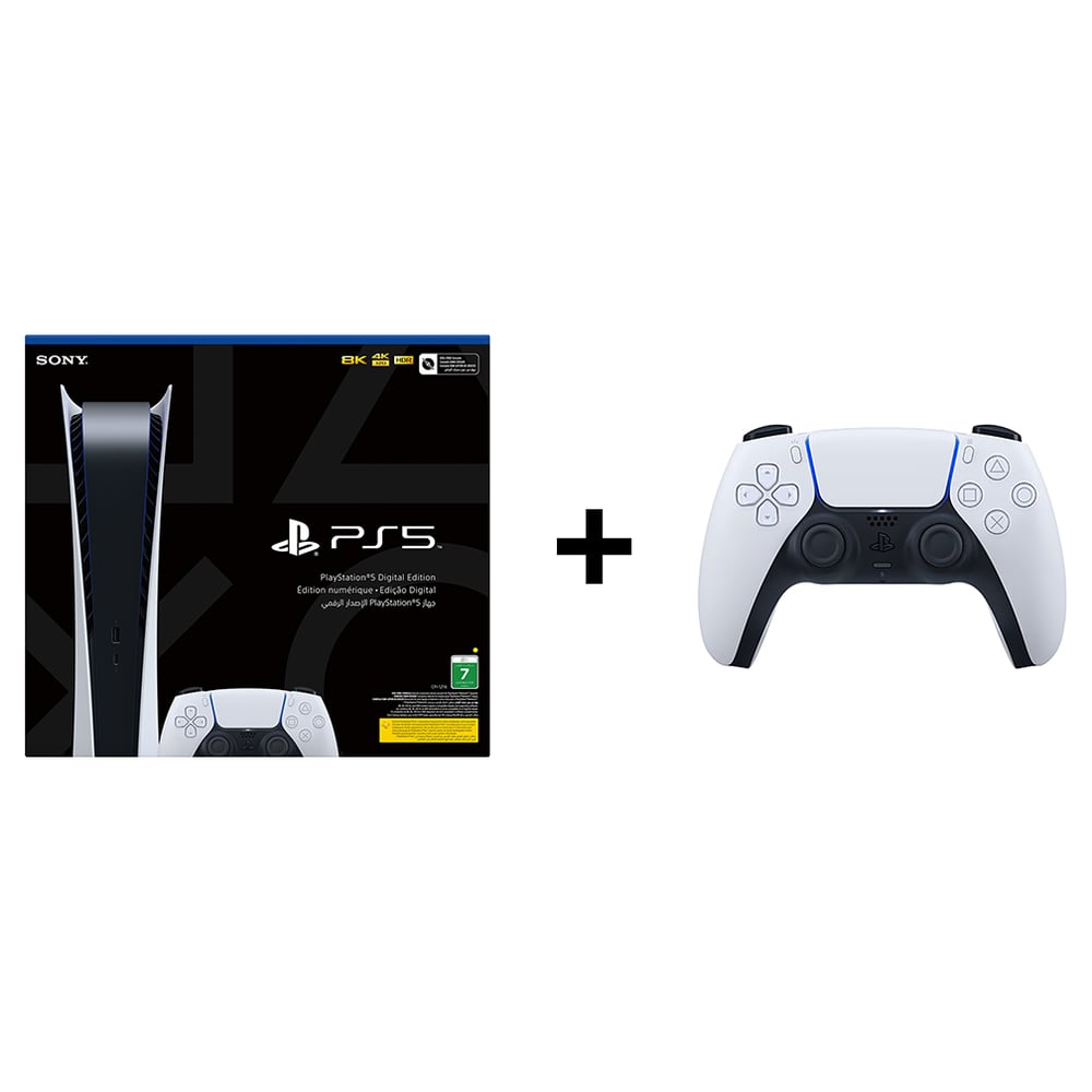 Sony PlayStation 5 Console (Digital Version) White - Middle East Version + DualSense5 Controller Bundle