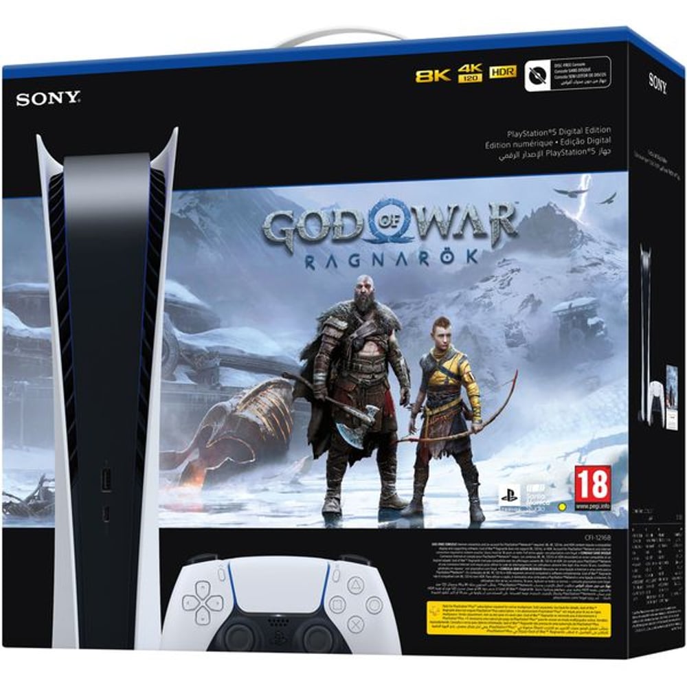 Sony PlayStation 5 Console (Digital Version) White - Middle East Version + God of War Game Voucher