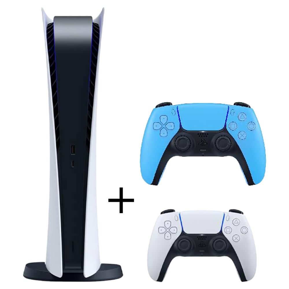 Sony PlayStation 5 Console (Digital Version) White - International Version + Extra DualSense Blue Controller