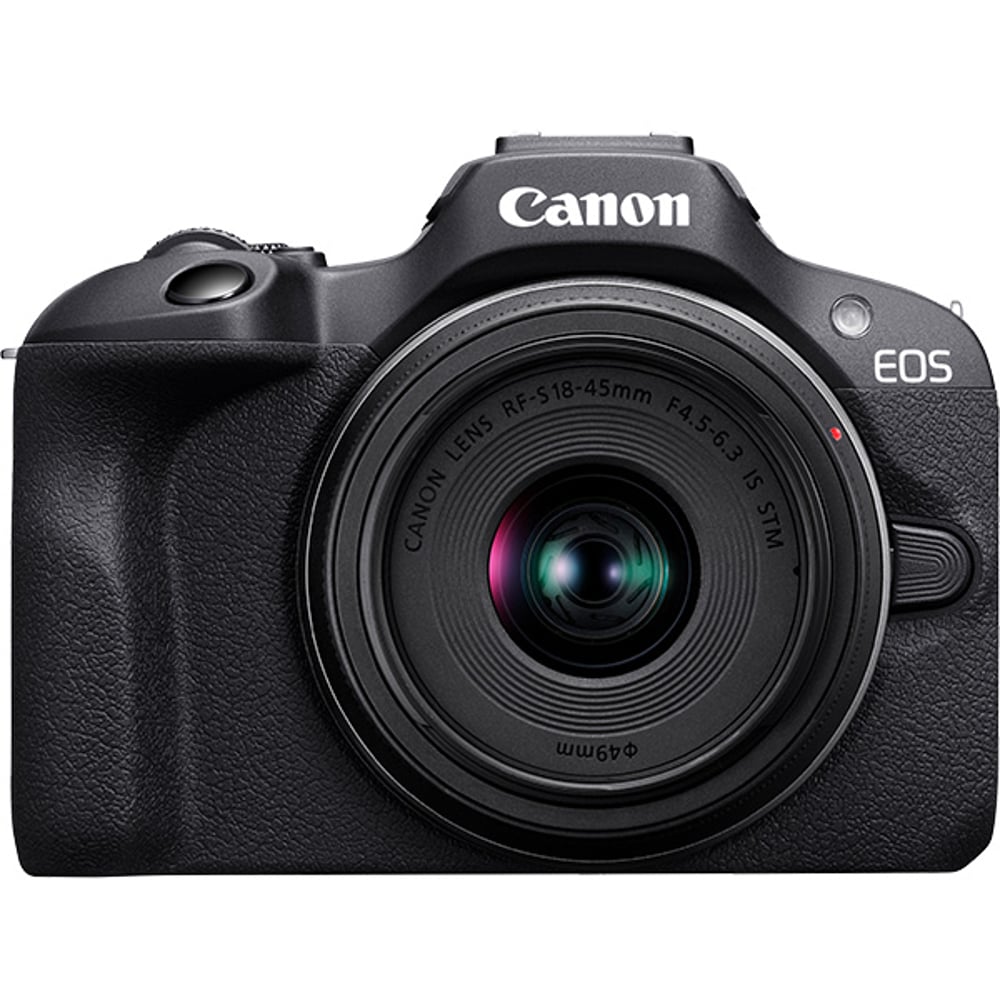 كاميرا كانون رقمية EOS R100 بدون مرايا وهيكل أسود مع عدسات RF-S 18-45 ملم IS STM